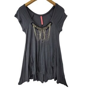 Eight Sixty Vintage Gray Beaded Chain Scoop Neck Tunic Top Y2K Flowy Size Small